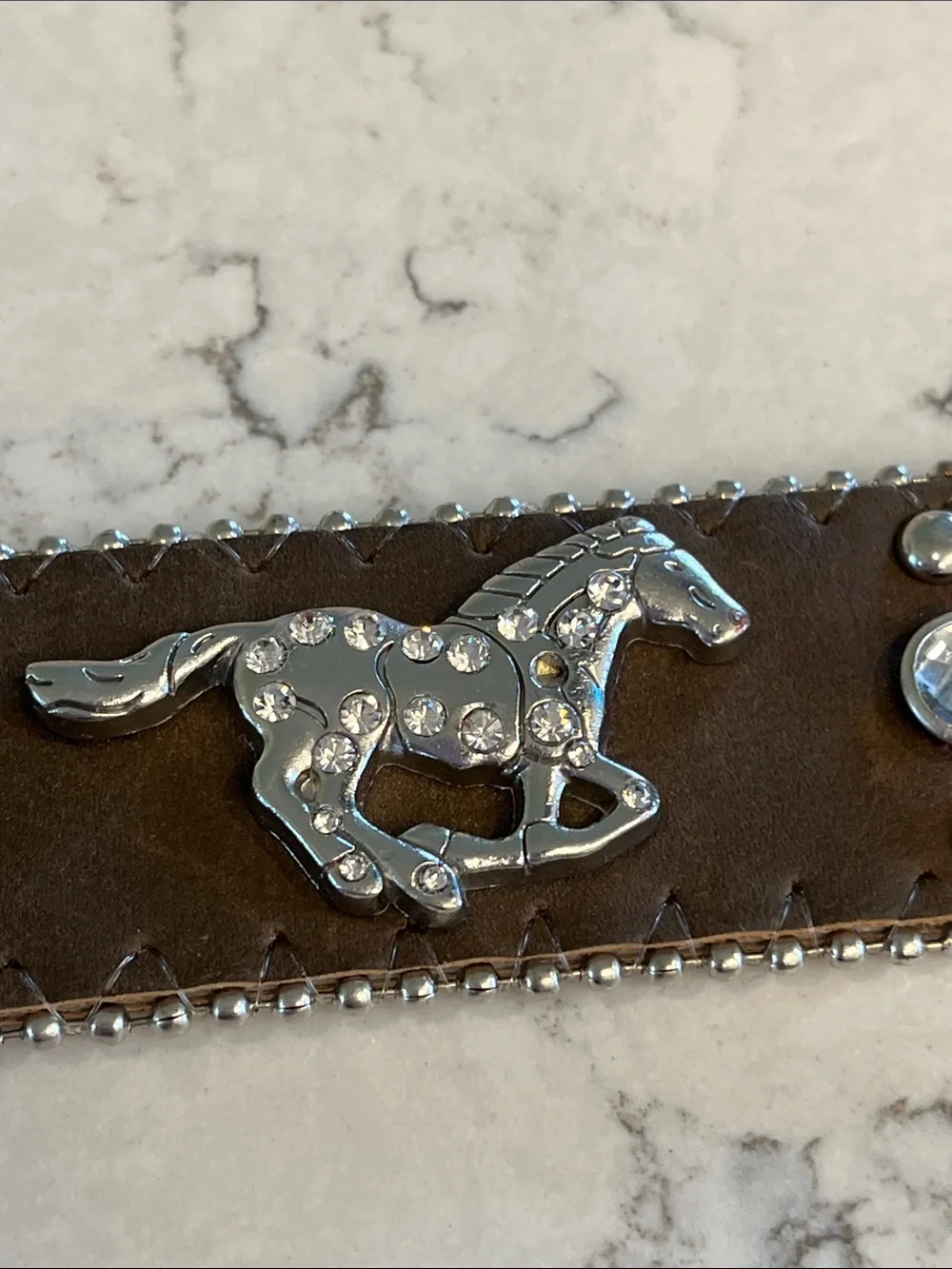 Girls Brown Studded Western Belt with Ornate Silver Buckle